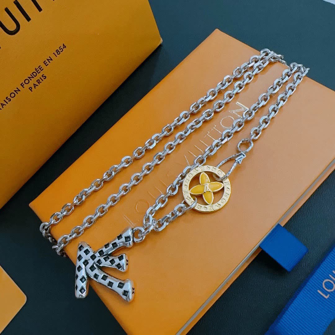 Louis Vuitton Silver 'LV' Charm Necklace